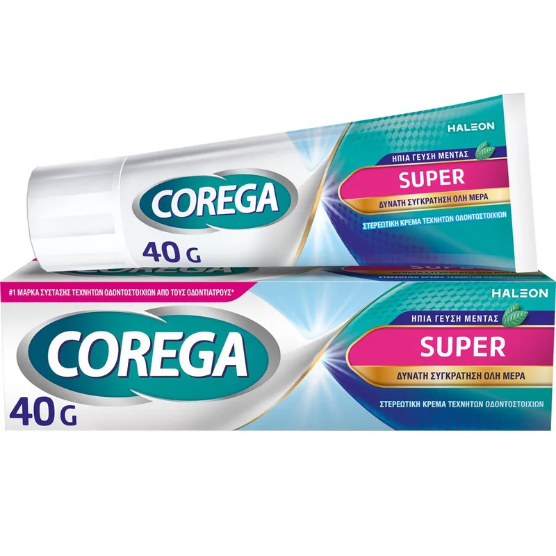 Corega Super Στερεωτική Κρέμα για Αποτελεσματική Συγκράτηση της Οδοντοστοιχίας Έως & 12 Ώρες με Γεύση Μέντα 40g