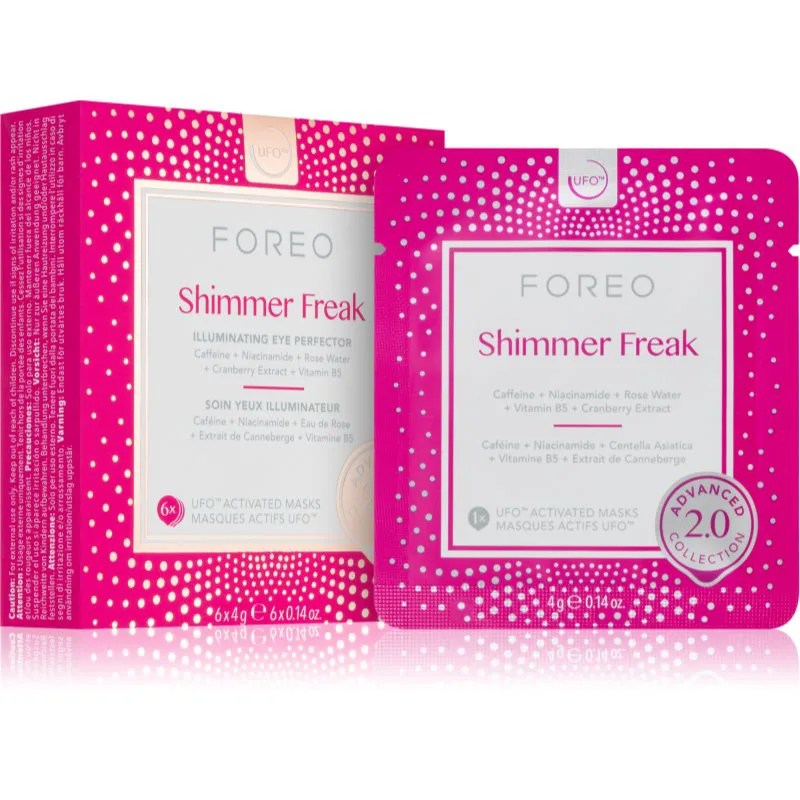 FOREO UFO™ Shimmer Freak λαμπρυντική μάσκα για την αντιμετώπιση μαύρων κύκλων κάτω από τα μάτια 6 τμχ