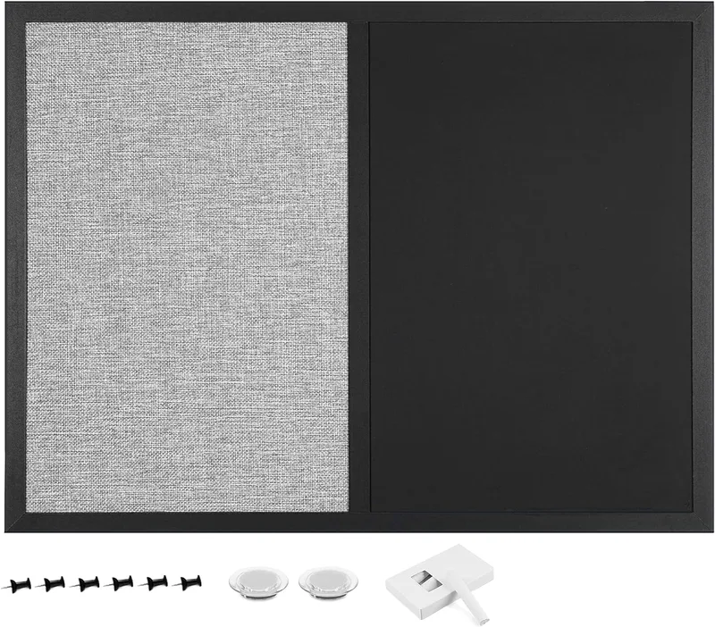 Navaris Combo Board Chalkboard / Textile - Διπλός Πίνακας Ανακοινώσεων με Μαγνητικό Μαυροπίνακα Κιμωλίας και Πίνακα από Ύφασμα Λινό με Πινέζες - 60 x 45 cm - Μπεζ (51755.6.11)