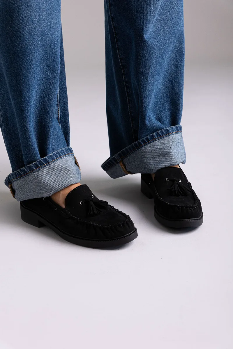 Stephan Suede Loafers with Fringes - 22-370 - Black Suede