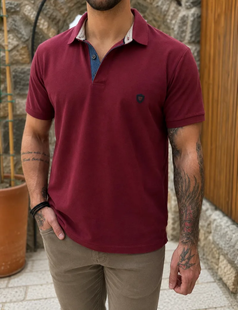 Everbest ανδρική κερασί πικέ Polo μπλούζα Plus Size 262832K