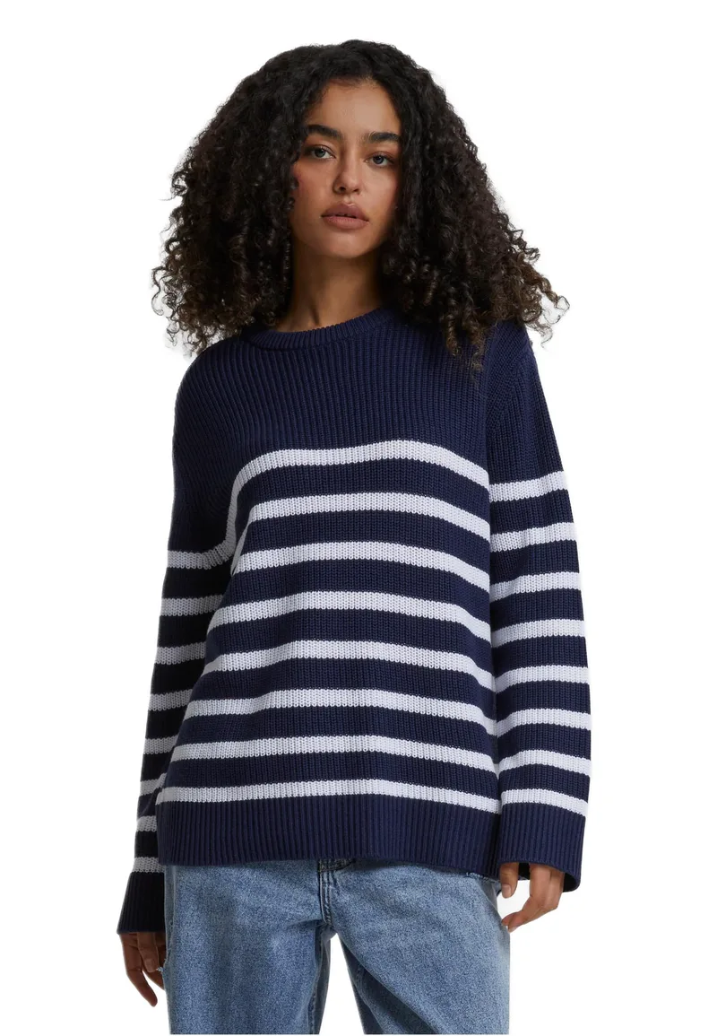 Ladies Rib Striped Sweater Urban Classics TB6895-01200 Navy/White