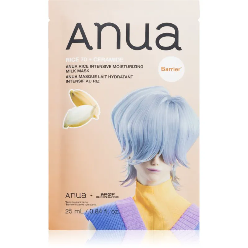 Anua K-Pop Demon Hunters Rice 70 + Ceramide υφασμάτινη μάσκα περιποίησης για ενίσχυση του δερματικού φραγμού 25 ml