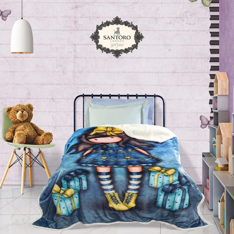 Κουβέρτα Fleece-Sherpa Μονή 160x220εκ. Cartoon 5020 Santoro (Ύφασμα: Polyester, Χρώμα: Μπλε) - SANTORO - 420588135020
