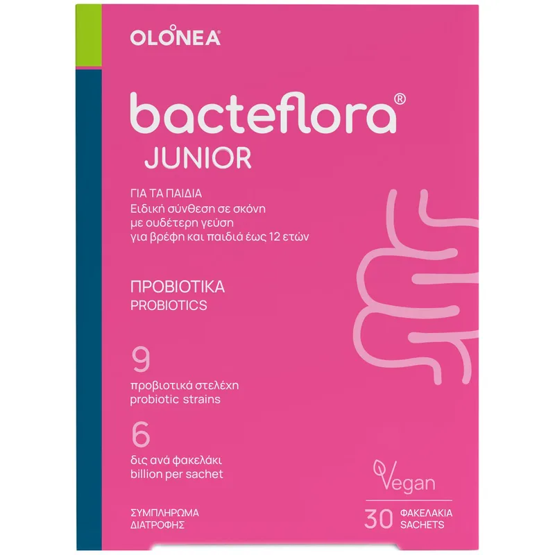 Olonea Bacteflora Junior Συμπλήρωμα Διατροφής με Προβιοτικά για Βρέφη & Παιδιά σε Σκόνη με Ουδέτερη Γεύση 30 Sachets