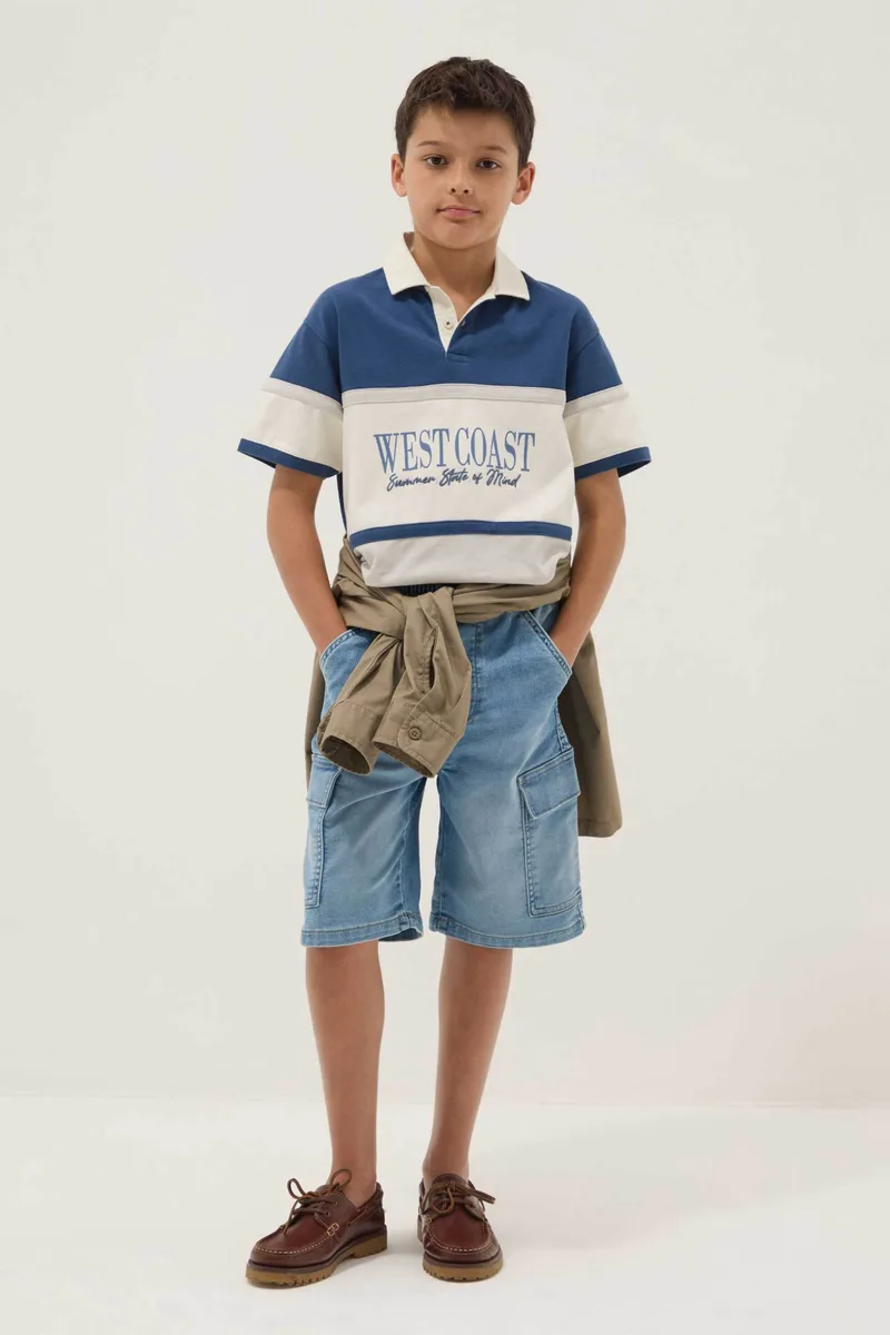 OVS παιδική denim βερμούδα cargo με ελαστική μέση - 002617388 Denim Blue