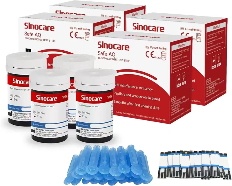 [200pcs] Sinocare Glucometer Glucose Test Strips with free lancets | Safe AQ Smart/Safe AQ Voice
