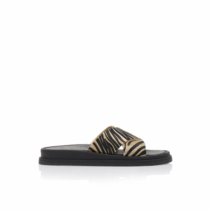 Flatforms χειροποίητα animal print δερματίνη με χιαστή φάσα ΤΙΓΡΕ
