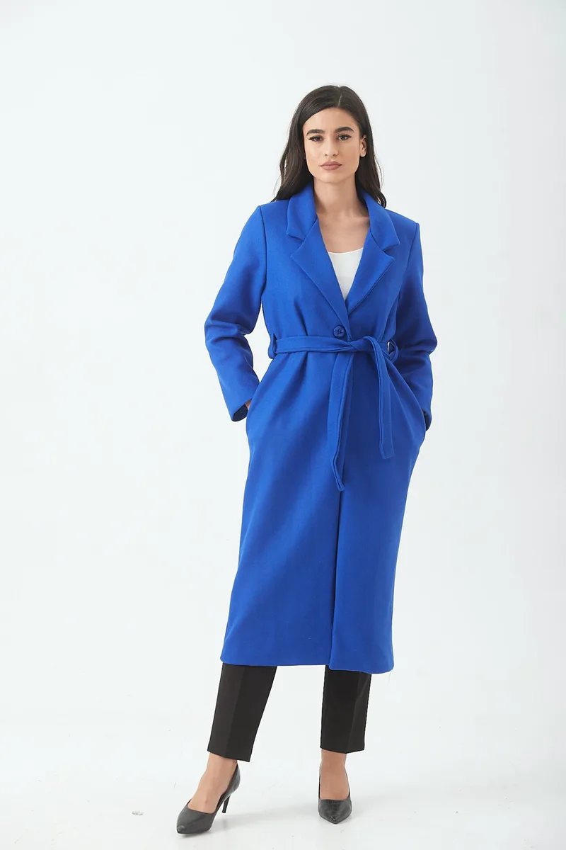 ΠΑΛΤΟ ΜΑΚΡΥ ΜΕ ΖΩΝΗ ΜΠΛΕ ΡΟΥΑ Μπλε ρουά