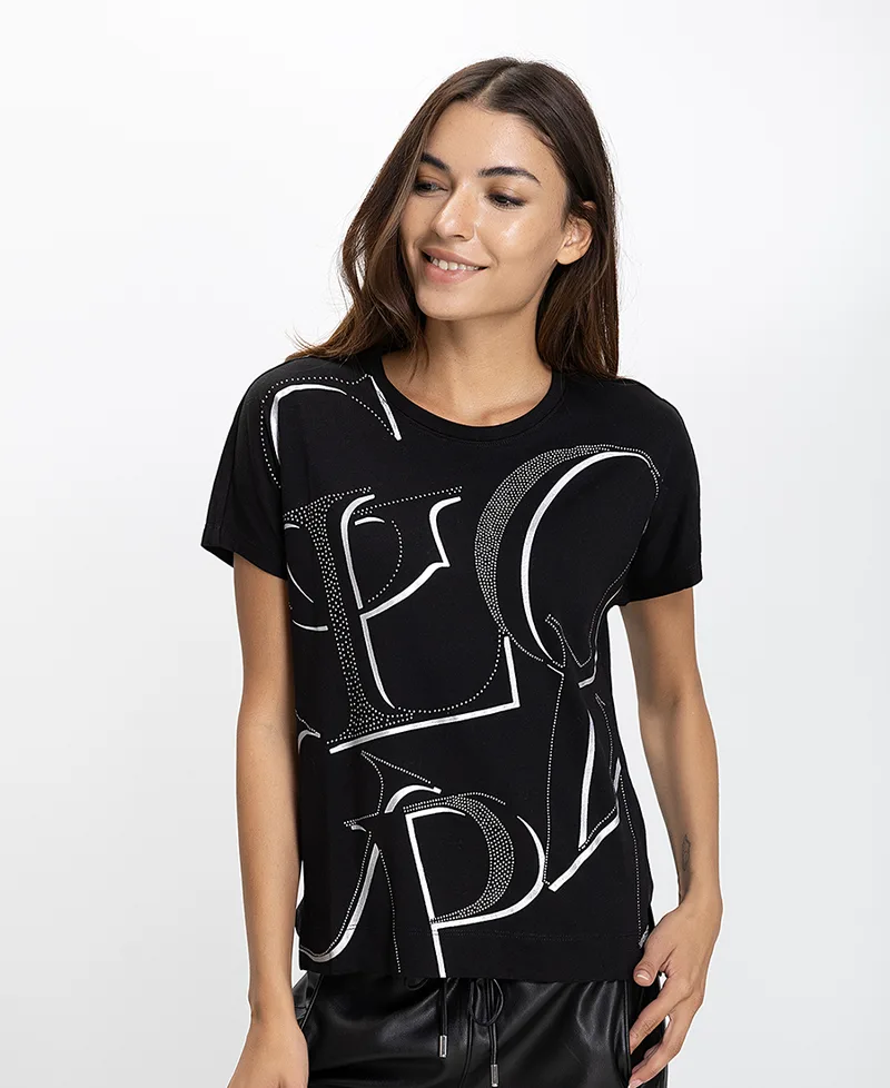 Gerry Weber Γυναικεία Μπλούζα Regular Fit Με Λογότυπο Και Διακριτική Λάμψη