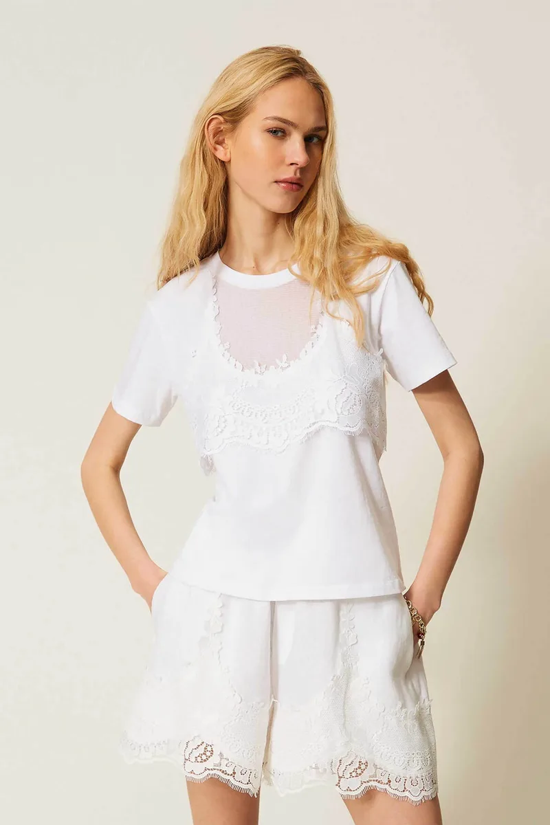 Twinset γυναικείο T-shirt με δαντέλα - 261TT2490 Λευκό