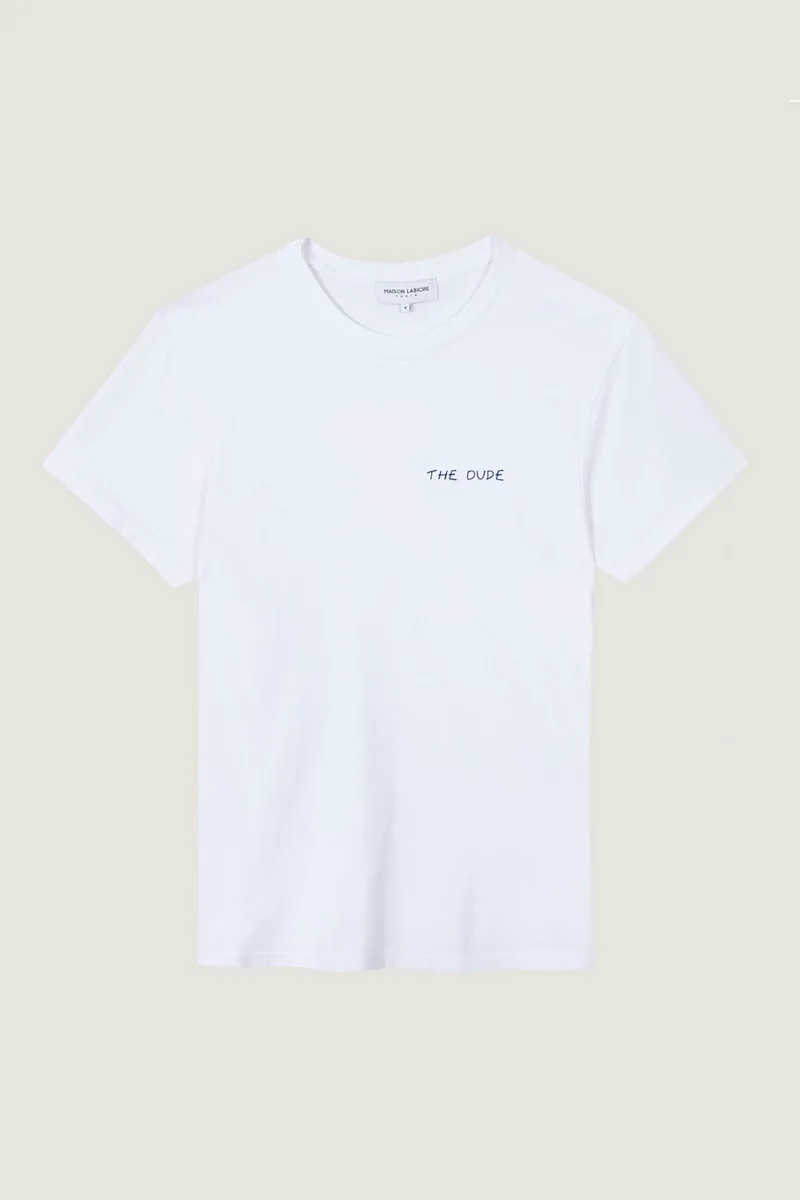Maison Labiche unisex βαμβακερό T-shirt μονόχρωμο με κεντημένο lettering "The Dude" - PMPOPINDUDE Λευκό