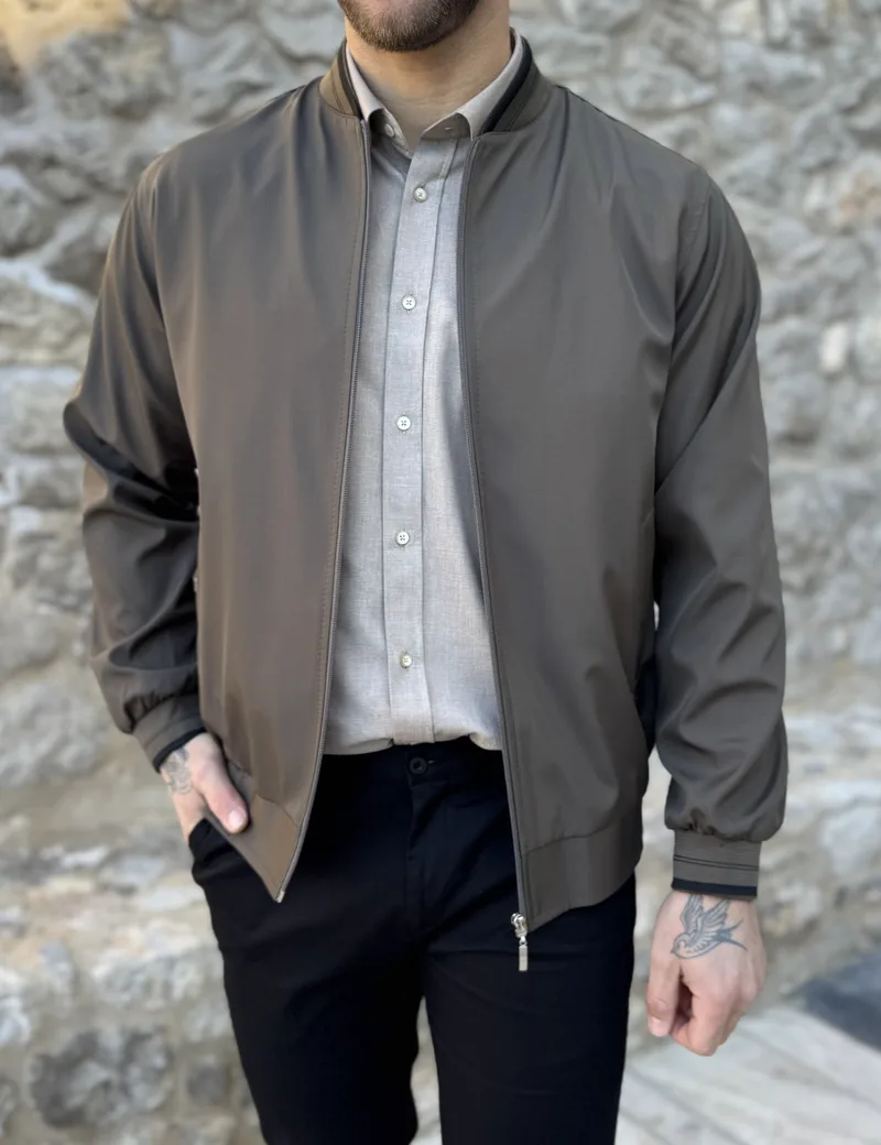 Ανδρικό σκούρο λαδί ελαφρύ Bomber Plus Size D1900S