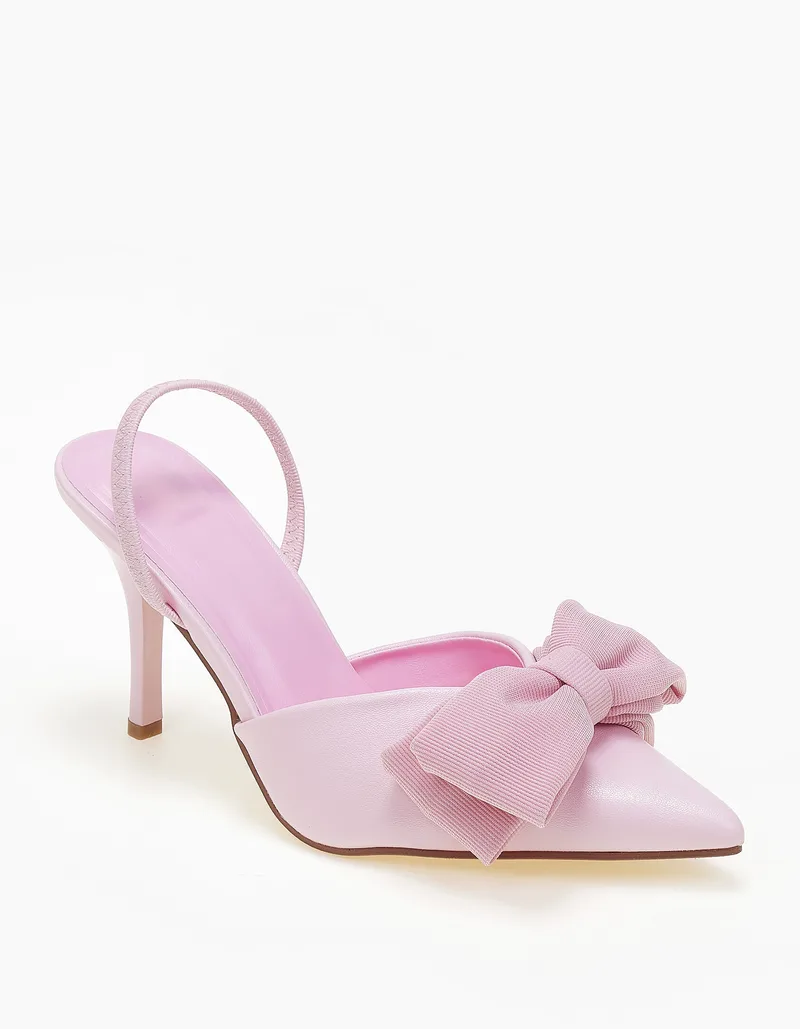 Slingback γόβες με διακοσμητικό φιόγκο - Ροζ