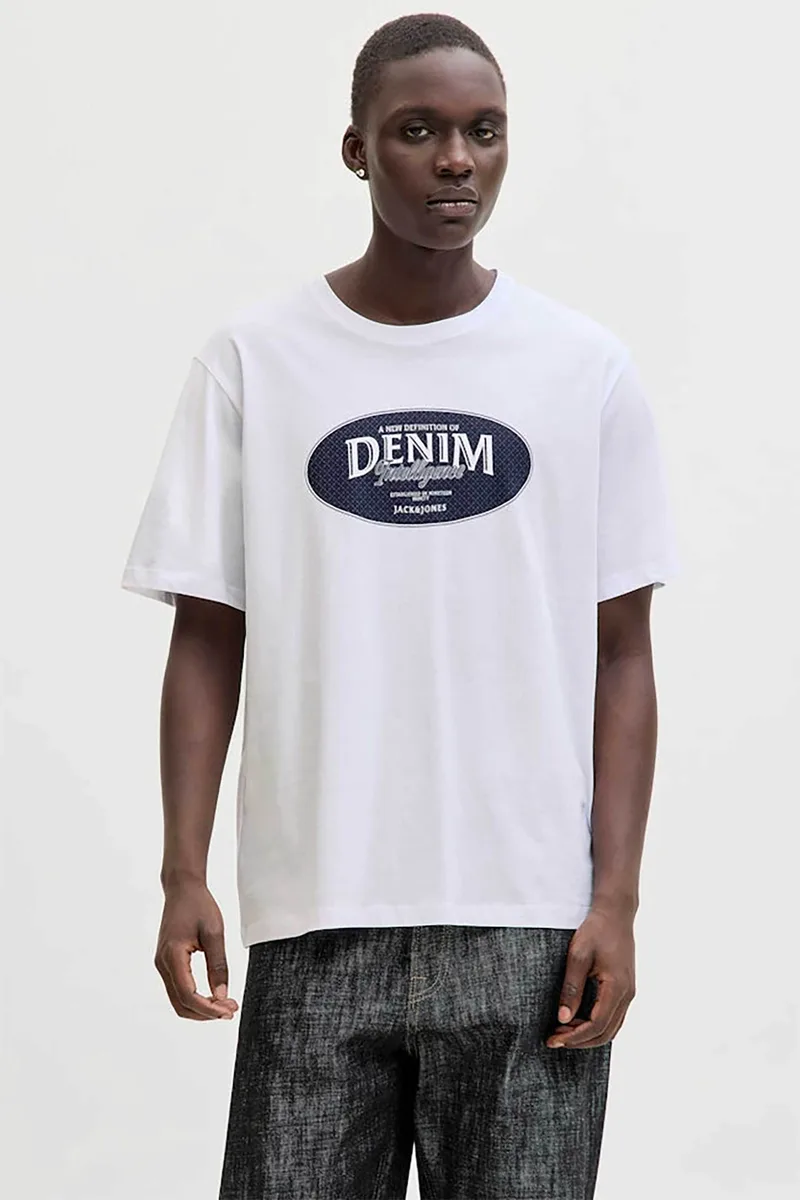 JACK & JONES ανδρικό T-shirt μονόχρωμο με logo print Regular Fit - 12290417 Λευκό