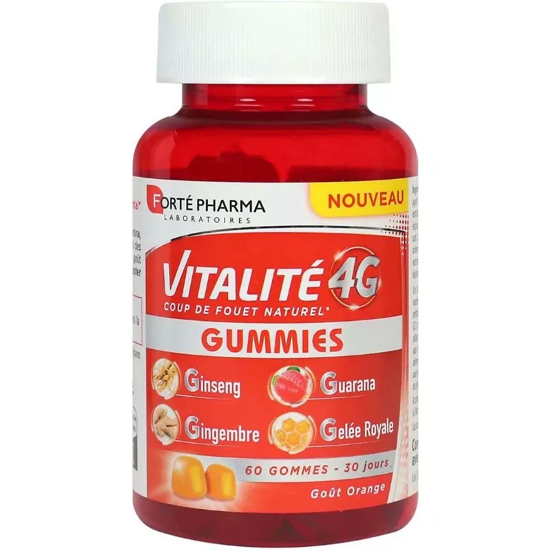 Forte Pharma Vitalite 4G Gummies Συμπλήρωμα Διατροφής Φυτικών Εκχυλισμάτων & Βασιλικού Πολτού για την Αντιμετώπιση της Σωματικές & Πνευματικής Κόπωσης με Γεύση Πορτοκάλι 60 Softgels