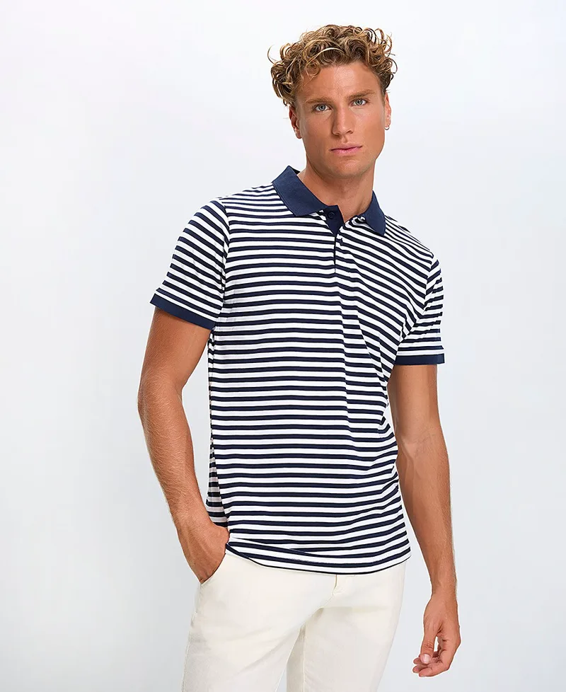 Ανδρική Polo Μπλούζα Regular Fit Ριγέ Κοντομάνικη