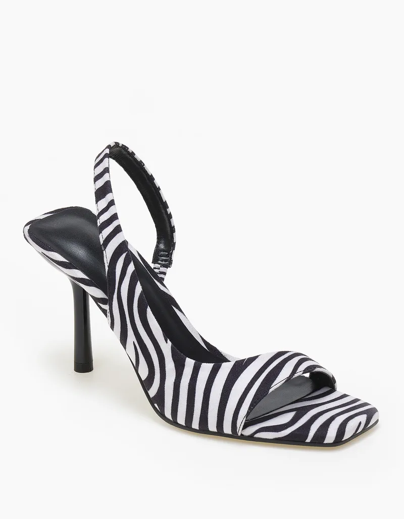 Ψηλά πέδιλα σε καρέ γραμμή με λεπτό τακούνι - Zebra