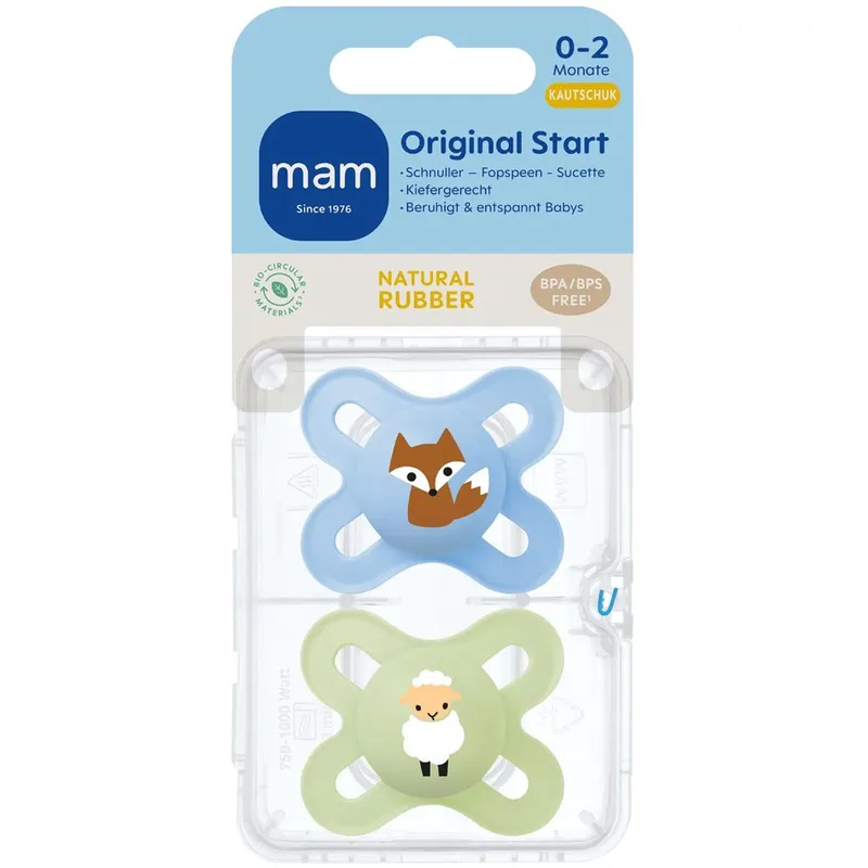 Mam Original Start Silicone Soother 0-2m Κωδ 125SBc Μικρή & Ελαφριά Ορθοδοντική Πιπίλα Σιλικόνης με Θήκη Μεταφοράς 2 Τεμάχια - Μπλε / Πράσινο