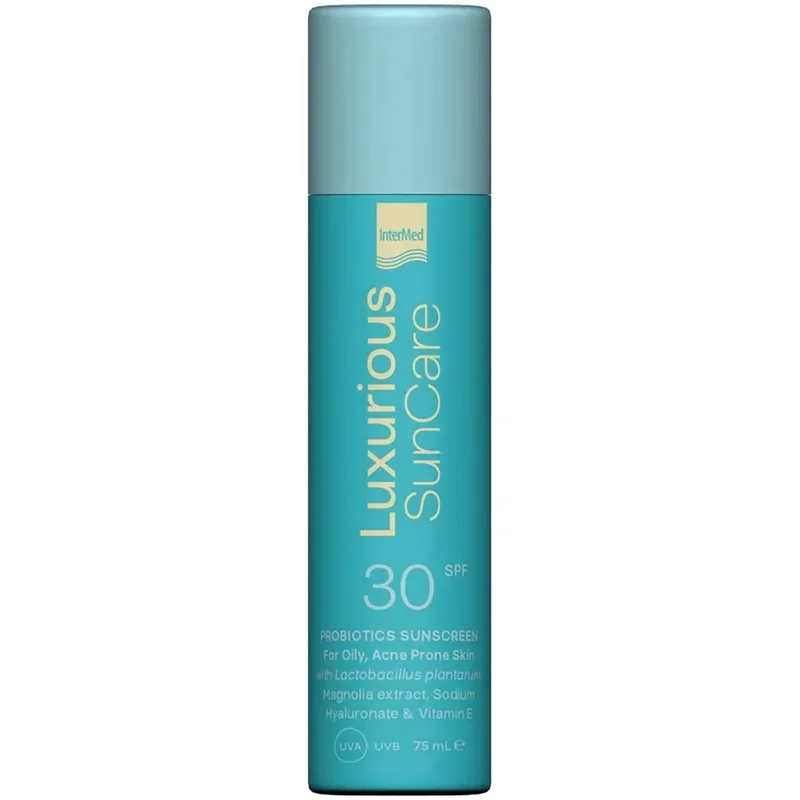 Luxurious Sun Care Probiotics Sunscreen Fluid Spf30 Αντηλιακό Γαλάκτωμα Προσώπου Υψηλής Προστασίας με Προβιοτικά, για Λιπαρές - Ακνεϊκές Επιδερμίδες 75ml