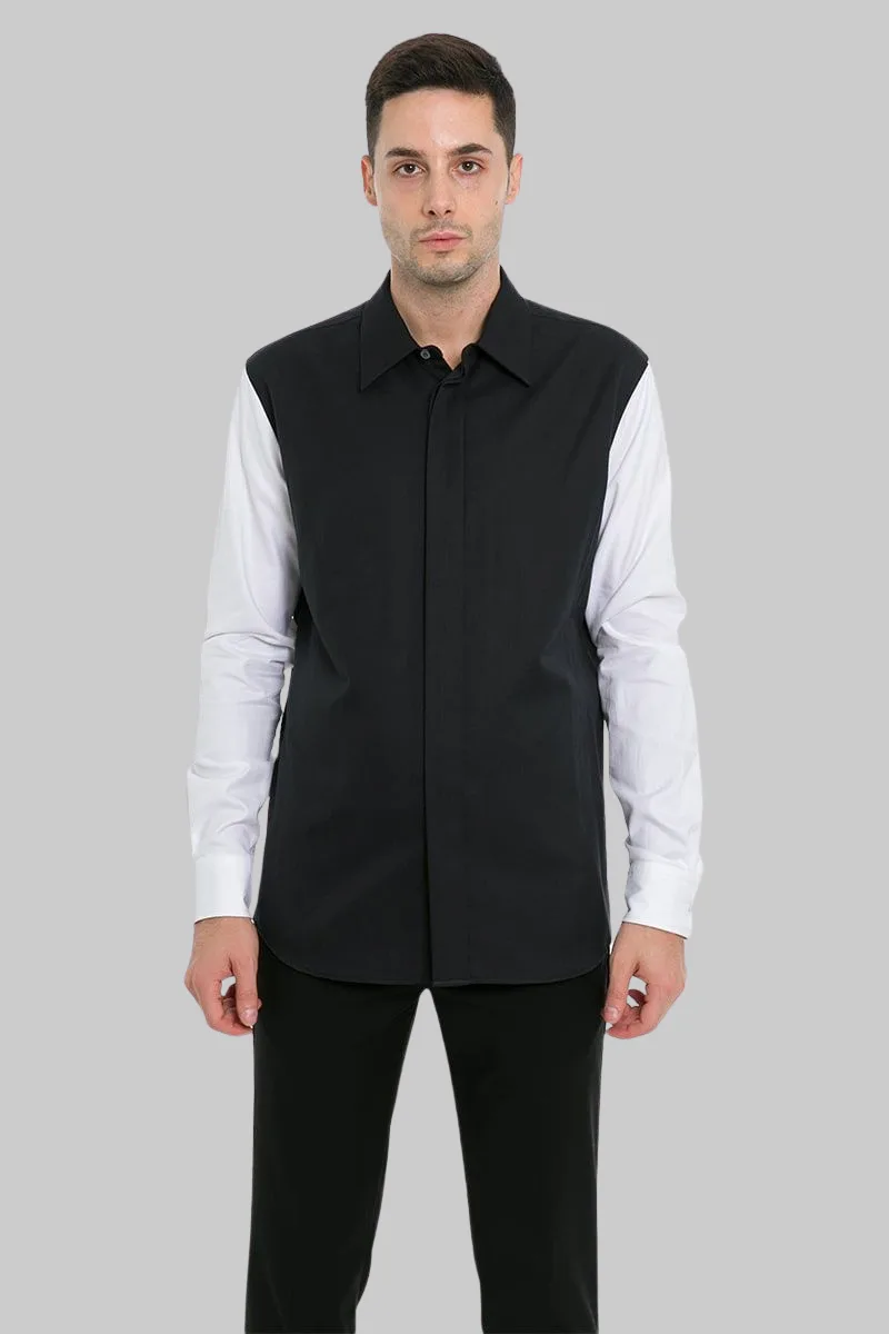 ALEXANDER MCQUEEN Ανδρικό Μαύρο Stretch Black And White Cotton Shirt