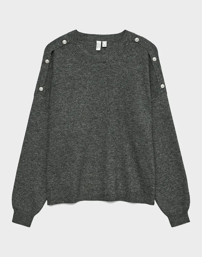 VERO MODA VMJOYA LS O-NECK BUTTON PULLOVER BTQ 10335276-Dark Grey Melange DarkGray