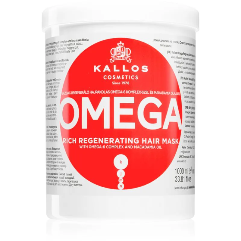 Kallos KJMN Professional Omega θρεπτική μάσκα μαλλιών με σύμπλεγμα Ωμεγα-6 και λάδι μακαντάμια 1000 ml