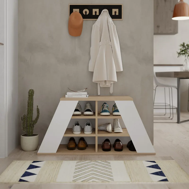 Παπουτσοθήκη Pyramid Shoe Bench - Oak, White 855Dte5165 (105,5x50x37,5 cm)
