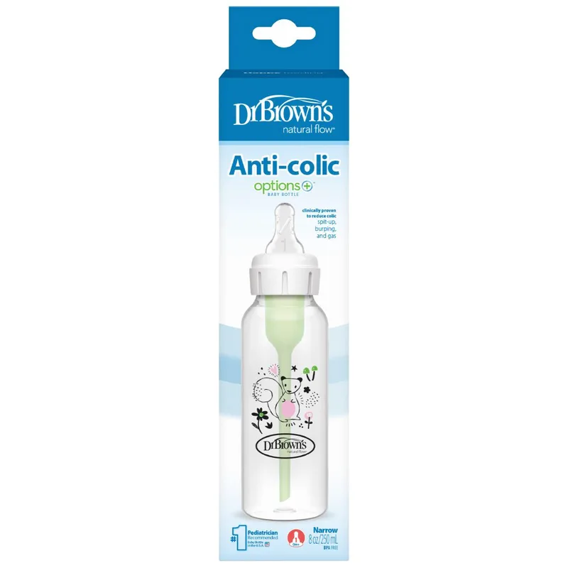 Dr. Brown’s Anti-colic Options+ Spit-up, Burping & Gas Κωδ SB81108 Πλαστικό Μπιμπερό Ειδικά Σχεδιασμένο για να Μειώνει τους Κολικούς & τις Παλινδρομήσεις που Προκαλεί το Τάισμα στα Βρέφη 250ml - Squirrel