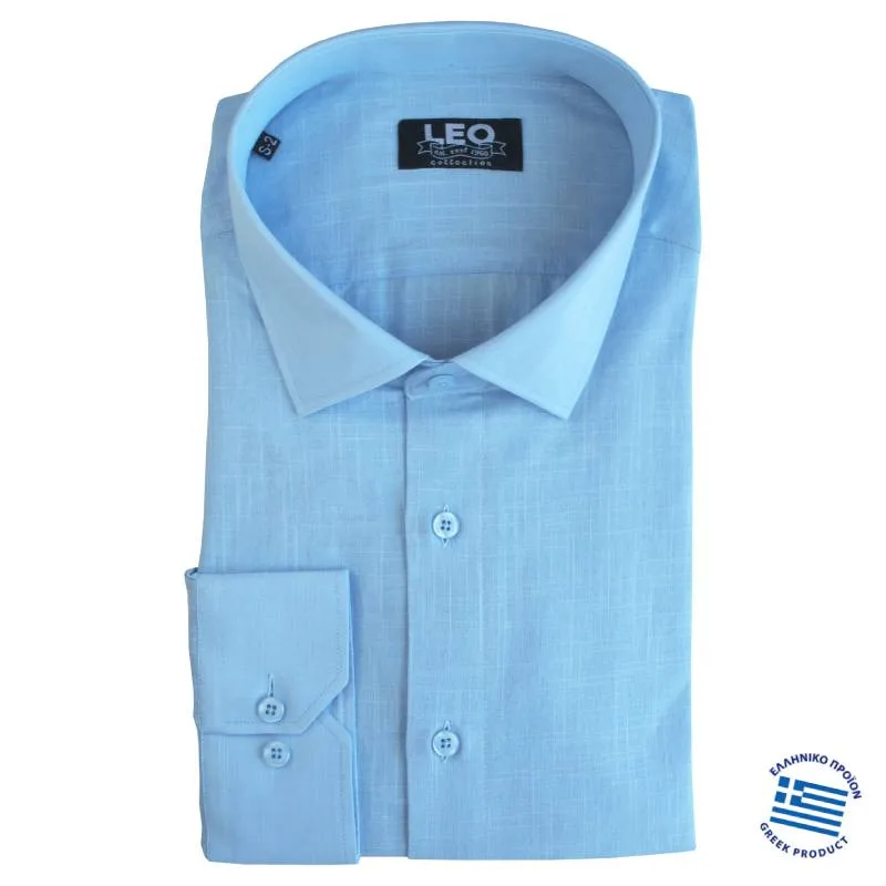 Μακρυμάνικο λινό πουκάμισο "Linen Seed",της Leo Collection - Cornflower Blue