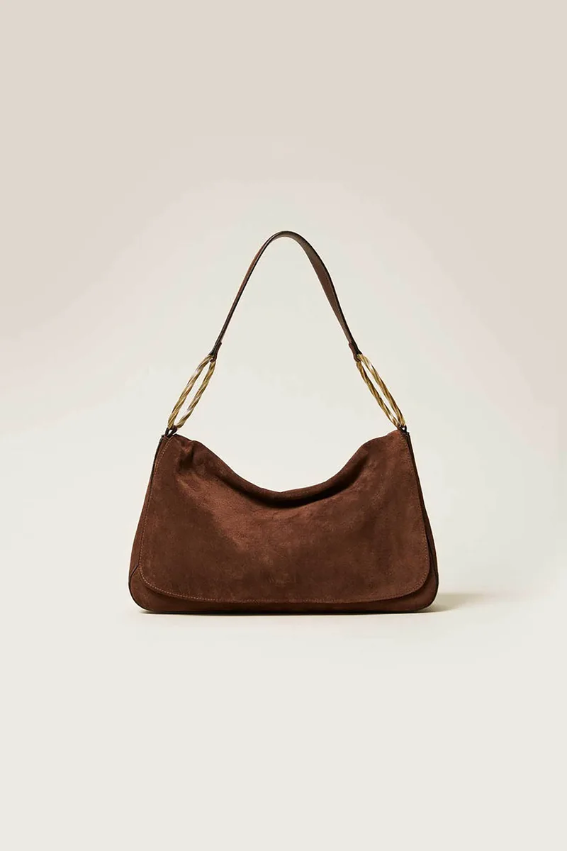 Twinset γυναικεία suede τσάντα ώμου "Liliane Large" - 261TD8560 Καφέ Σκούρο