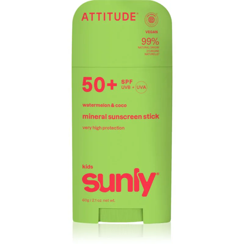 Attitude Sunly Kids Watermelon & Coco μεταλλική προστατευτική κρέμα γιαι πρόσωπο και σώμα σε στικ SPF 50+ 60 γρ