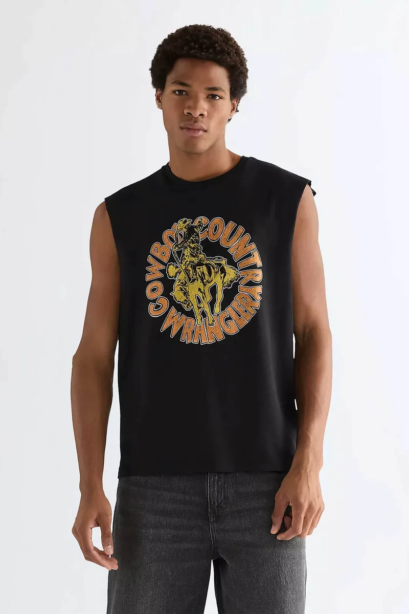 Wrangler® ανδρική αμάνικη μπλούζα με graphic print Relaxed Fit - 112377993 Μαύρο