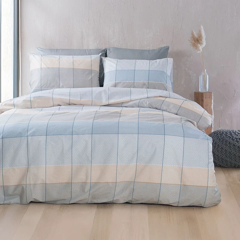 Σεντόνια King Size (Σετ) 260X280 Rythmos Colette Γκρι-Γαλαζιο Χωρίς Λάστιχο (260x280)