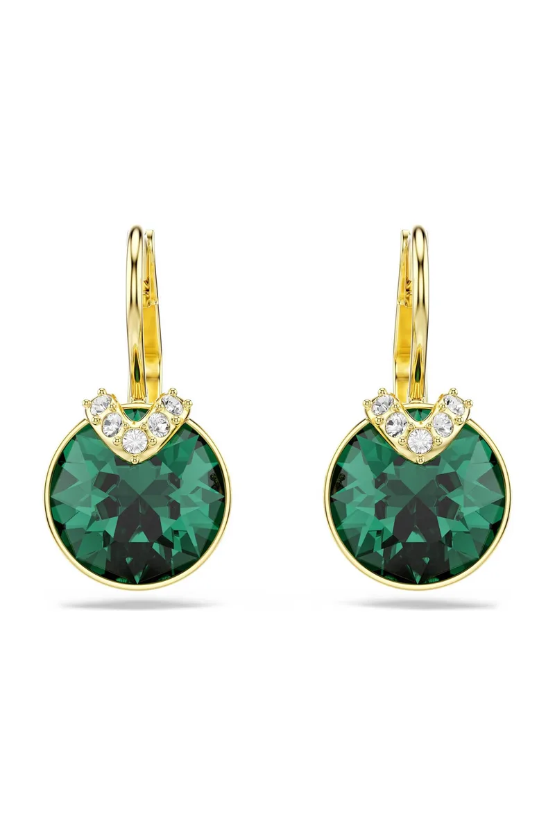 Swarovski γυναικεία σκουλαρίκια-σταγόνα στρογγυλή κοπή, πράσινα, επιμετάλλωση σε χρυσαφί τόνο "Bella V" - 5735389