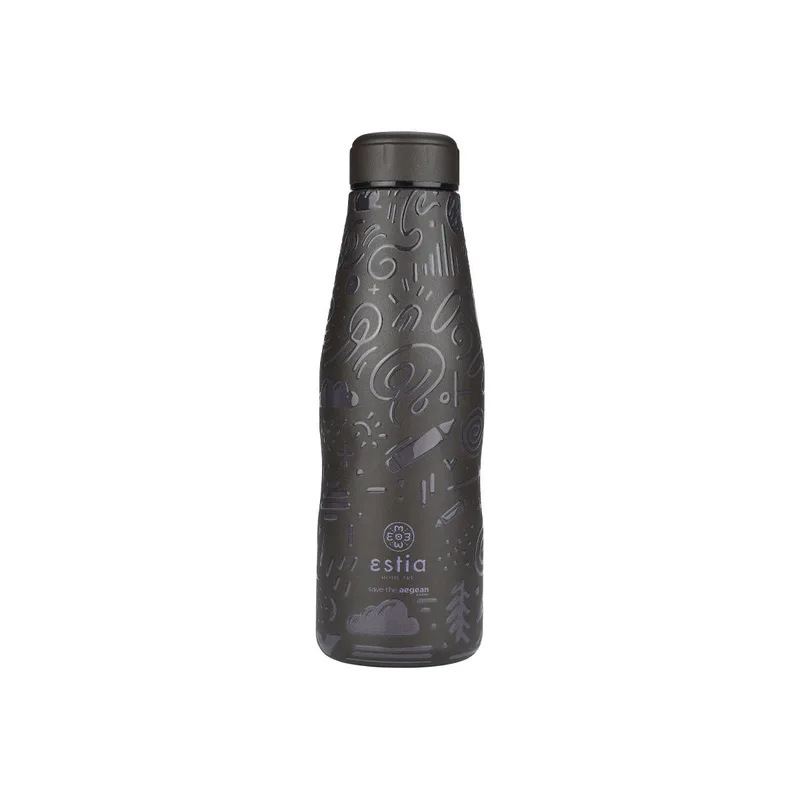 Θερμός-Μπουκάλι Ανοξείδωτο Flask Noir Echo Save The Aegean Estia 500ml-7x7x22,3εκ. 01-22044 (Υλικό: Ανοξείδωτο) - estia - 01-22044