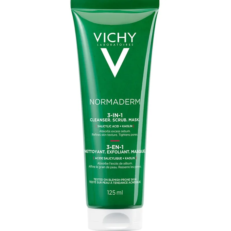 Vichy Normaderm Ολοκληρωμένη Φροντίδα Περιποίησης Προσώπου 3 σε 1 Απολέπιση & Καθαρισμός & Μάσκα 125ml