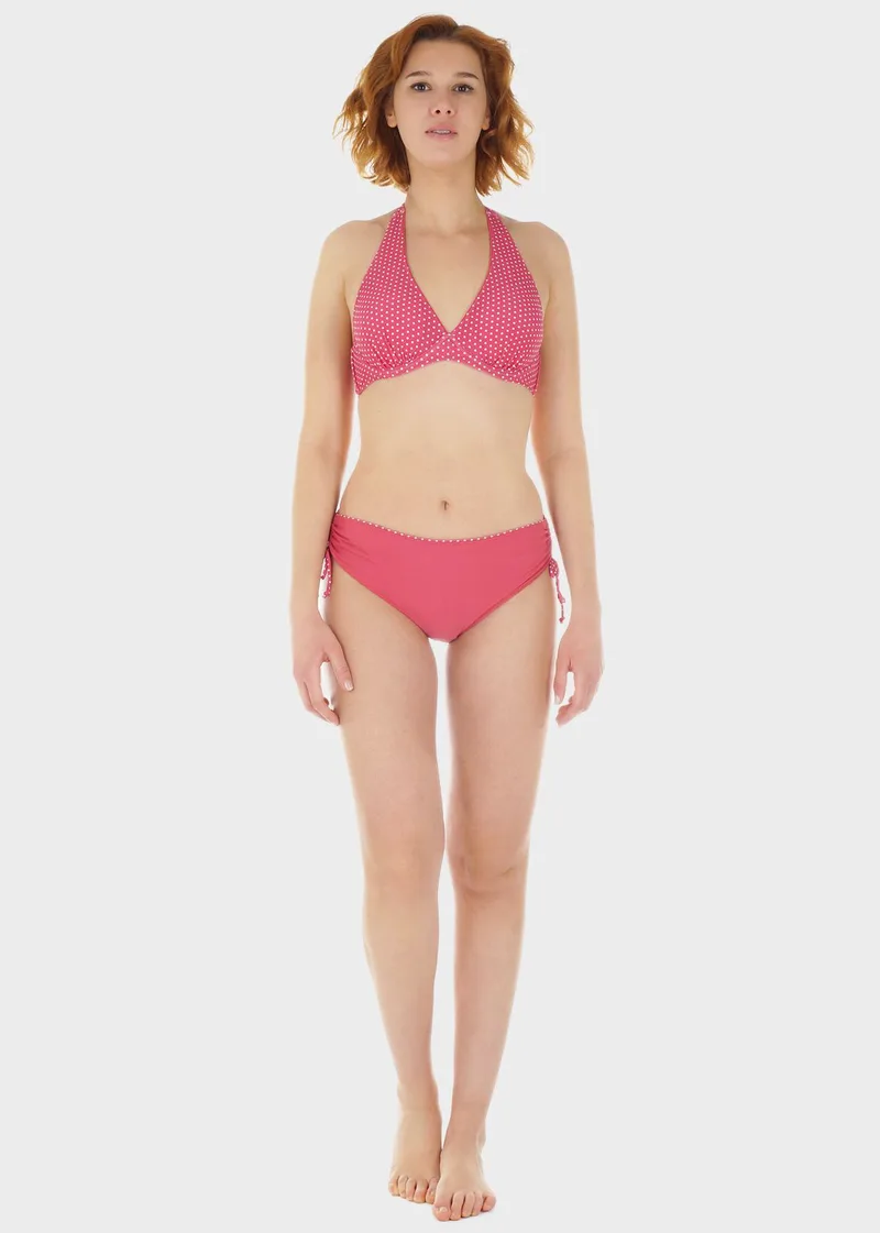 Γυναικείο σετ μαγιό bikini φαρδύ τριγωνάκι με μπανέλα slip κανονική γραμμή.Καλύπτει C-D Cup ΣΑΠΙΟ ΜΗΛΟ