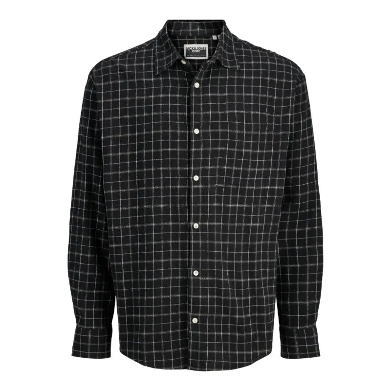 Jack & Jones "Cover Cheched Flannel",βαμβακερό πουκάμισο φανέλα - Black