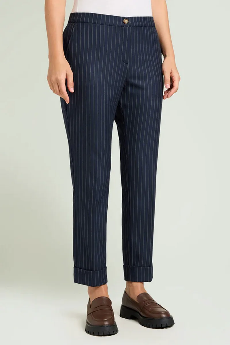 Luisa Μωβ Γυναικείο Παντελόνι Chinos Ριγέ Straight Fit