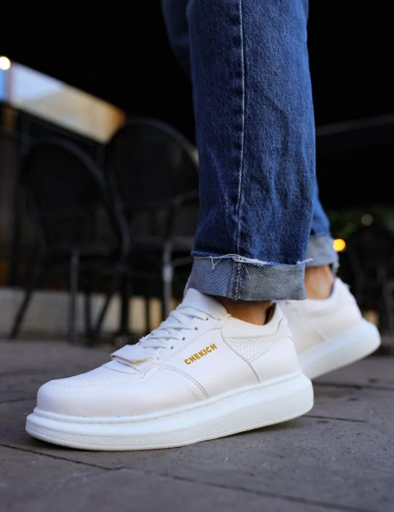 Ανδρικά λευκά Casual Sneakers δερματίνη με Scratch CH073R