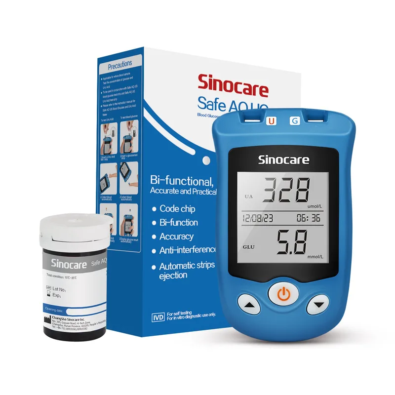 Sinocare Safe AQ UG Blood Glucose Uric Acid Meter with Advanced Test Strips Lancet for Multifunctions | No Meter+Only 50pcs × (Uric Acid test strips) | mg/dL