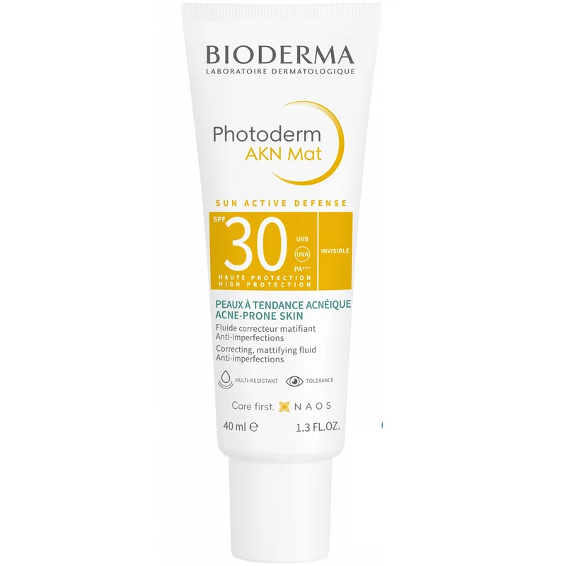 Bioderma Photoderm AKN Mat Spf30 Correcting Mattifying Fluid Αντηλιακή, Λεπτόρρευστη Κρέμα Προσώπου, Υψηλής Προστασίας για Μικτό, Λιπαρό Δέρμα με Τάση Ακμής 40ml