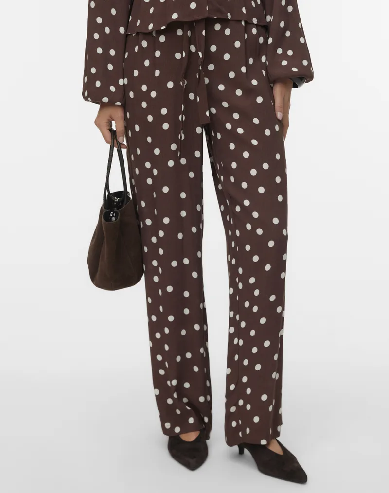 VERO MODA VMELISA NW WIDE TIE PANT WVN 10347961-Chocolate MartiniSnow white dot Chocolate