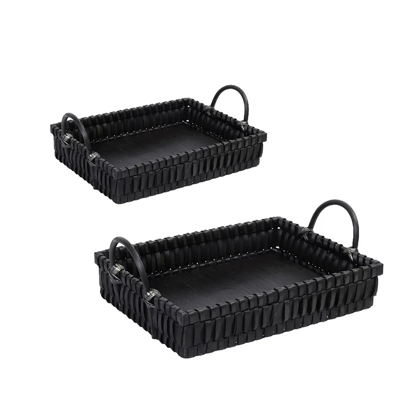 Καλάθι Σετ 2τμχ Με Λαβές Ψάθινο Μαύρο 43x33x9εκ.-38x27x9εκ. ESPIEL XYP503 (Υλικό: Ψάθινο, Χρώμα: Μαύρο) - ESPIEL - XYP503