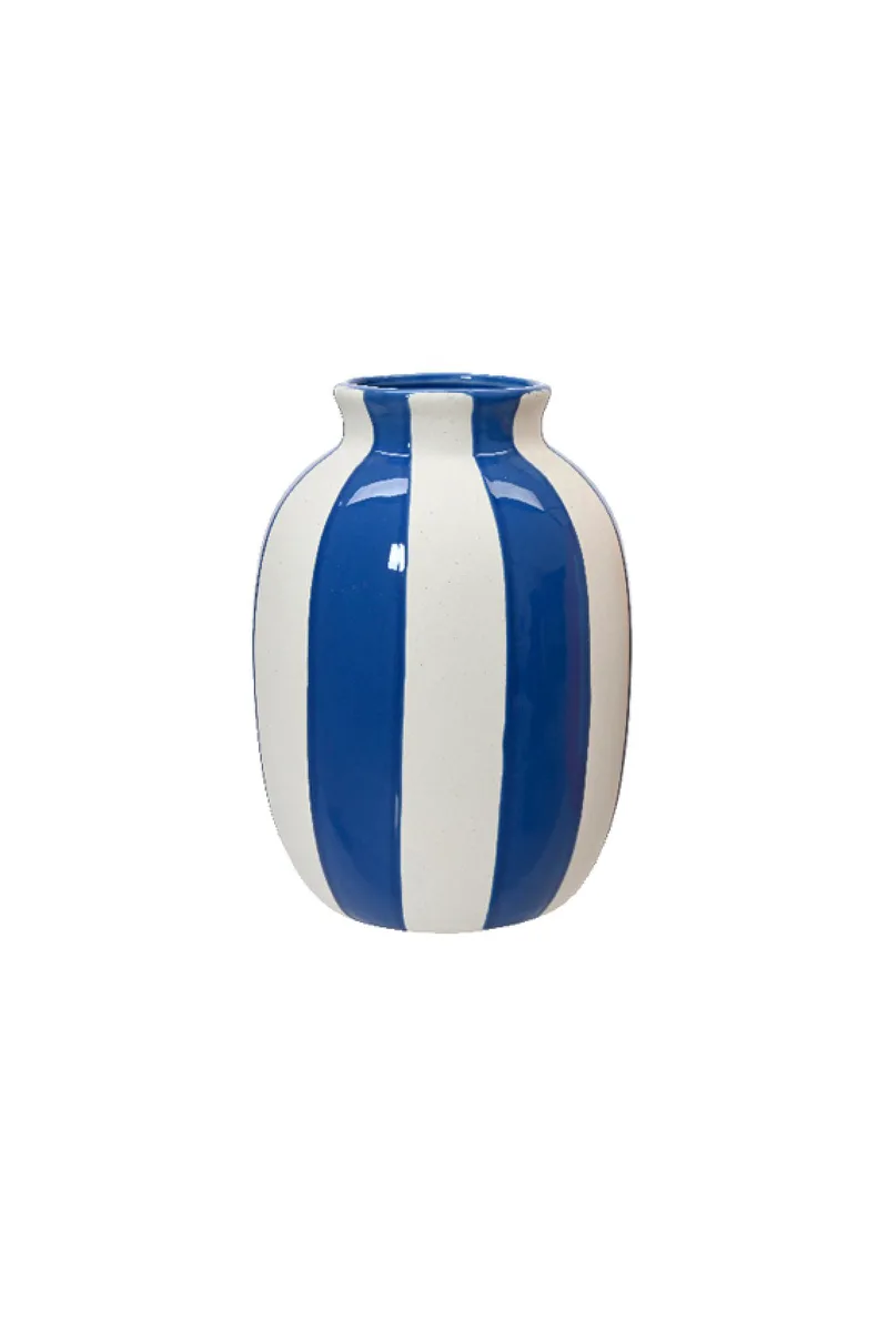 Βαζο Απο Πορσελανη Με Ριγε Διχρωμια 21Cm 13.5x13.5x21cm Μπλέ Kaeming