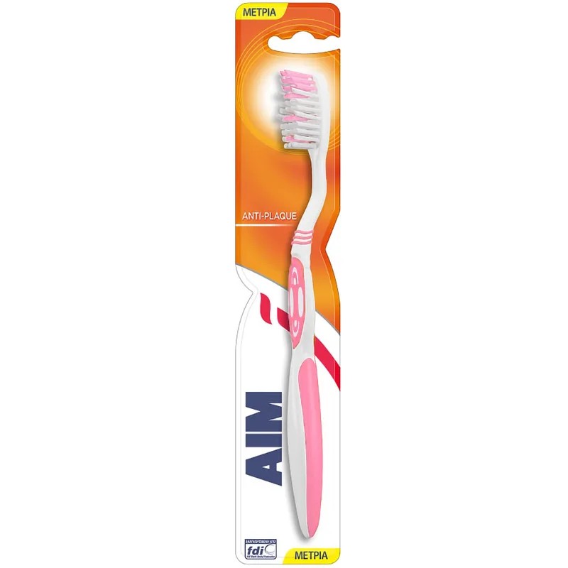 Aim Antiplaque Medium Toothbrush Οδοντόβουρτσα Μέτρια 1 Τεμάχιο - Ροζ