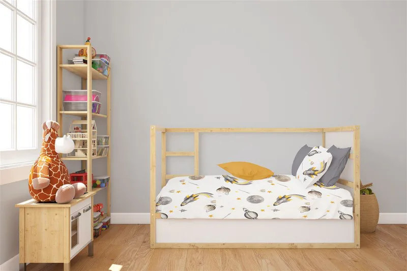Σεντόνια Εμπριμέ Σετ 3 τεμ bebe Space Mission 183 120X160 White-Grey 100% Cotton