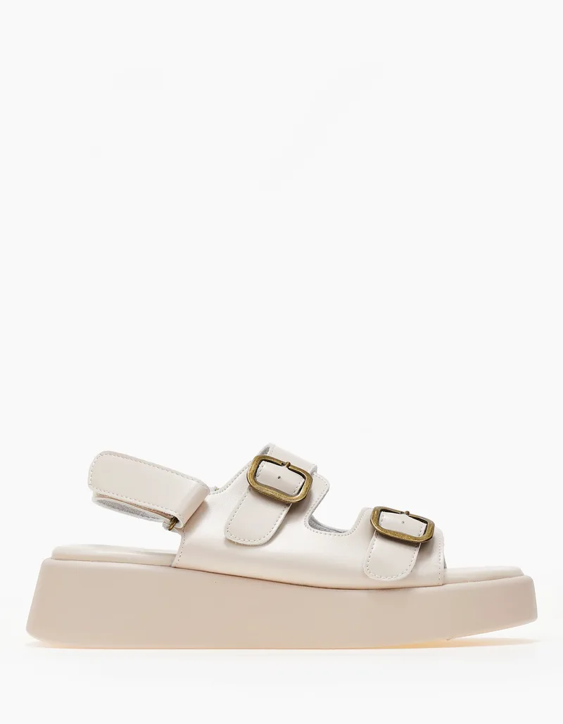 Σανδάλια flatform με ρυθμιζόμενα ζωνάκια - Μπεζ
