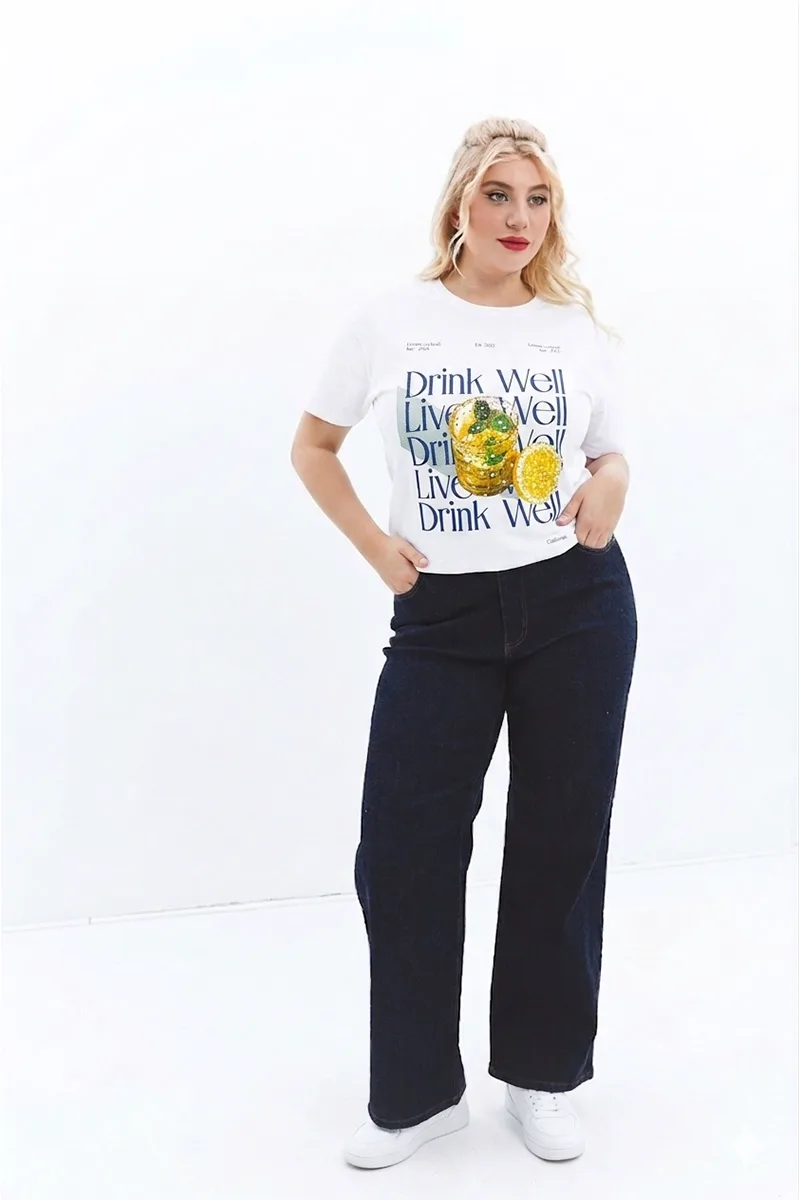 Παντελόνι jean wide leg σε dark blue denim χρώμα plus size